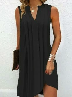 Women's Casual Dress Tank Dress Summer Dress Mini Dress Ruched Street Daily Date Basic Modern V Neck Sleeveless 2023 Regular Fit Black White Blue Color S M L XL XXL Size