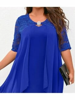 Women‘s Plus Size Curve Work Dress Floral V Neck Layered Half Sleeve Fall Spring Elegant Midi Dress Formal Work Dress -LIGHTINTHEBOX Shop goewdx1660644602433