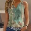 Women's Tank Top White Red Blue Floral Button Print Short Sleeve Casual Holiday Basic V Neck Regular Fit Floral -LIGHTINTHEBOX Shop goicnu1679450426693