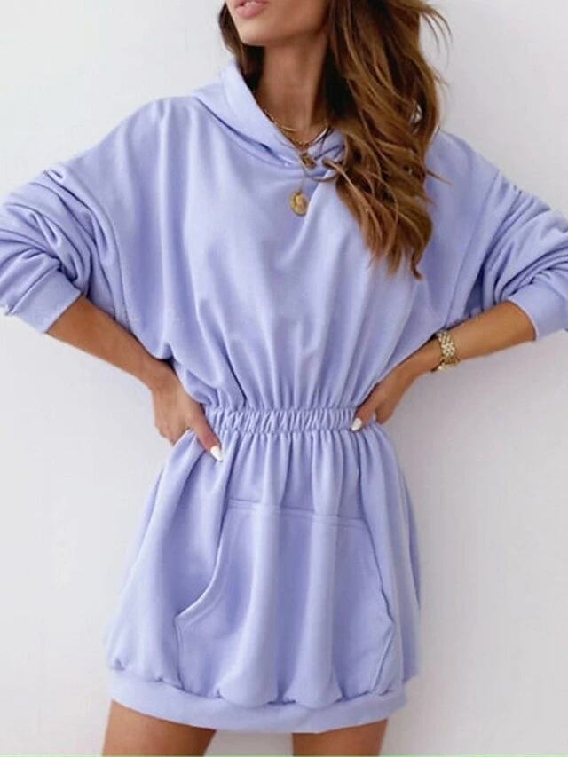 Women's Casual Dress Hoodie Dress Mini Dress Active Daily Outdoor Holiday Vacation Hoodie Pocket Solid Color Regular Fit Black White Pink S M L XL XXL 15 Women's Casual Dress Hoodie Dress Mini Dress Active Daily Outdoor Holiday Vacation Hoodie Pocket Solid Color Regular Fit Black White Pink S M L XL XXL - Image 13