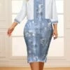 Women's Plus Size Curve Two Piece Dress Set Casual Dress Sheath Dress Outdoor Office Fashion Streetwear Print Midi Dress Crew Neck 3/4 Length Sleeve Floral Pink Blue Spring Fall L XL XXL 3XL 4XL