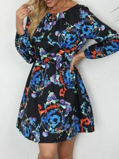 Women's Work Dress A Line Dress Fashion Mini Dress Print Crew Neck Long Sleeve Floral Loose Fit Red Blue Orange Fall S M L XL XXL -LIGHTINTHEBOX Shop gpdswn1693300589218