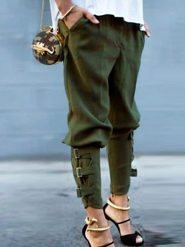 Women's Cargo Pants Harem Cigarette Full Length Pocket Drop Crotch Mid Waist Basic Business Black Army Green S M Summer Spring &Fall 3 Women's Cargo Pants Harem Cigarette Full Length Pocket Drop Crotch Mid Waist Basic Business Black Army Green S M Summer Spring &Fall