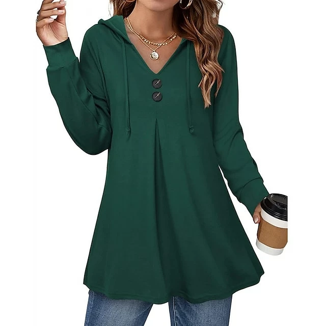 Blouse Hoodie Women's Black Wine Green Solid / Plain Color Patchwork Sports & Outdoor Street Classic Hooded Regular Fit S 4 Blouse Hoodie Women's Black Wine Green Solid / Plain Color Patchwork Sports & Outdoor Street Classic Hooded Regular Fit S - Image 2