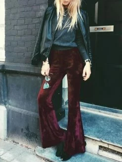 Women's Bootcut Bell Bottom Pants Trousers Full Length Micro-elastic Mid Waist Fashion Streetwear Party Street Wine Black S M Fall Winter -LIGHTINTHEBOX Shop gpqooj1691564852889