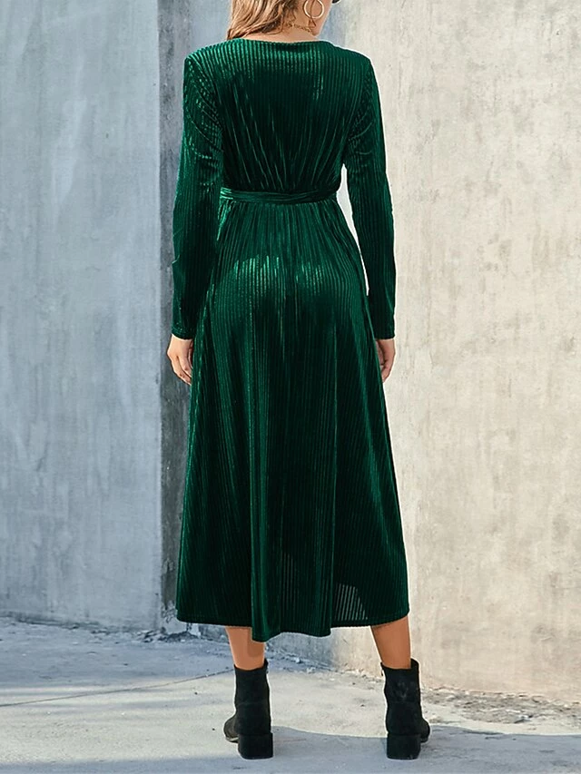 Women's Party Dress Velvet Dress Cocktail Dress Midi Dress Black Wine Brown Long Sleeve Pure Color Lace Up Spring Fall Winter V Neck Fashion Winter Dress Birthday Wedding Guest 2023 S M L XL XXL 3XL 5 Women's Party Dress Velvet Dress Cocktail Dress Midi Dress Black Wine Brown Long Sleeve Pure Color Lace Up Spring Fall Winter V Neck Fashion Winter Dress Birthday Wedding Guest 2023 S M L XL XXL 3XL - Image 3