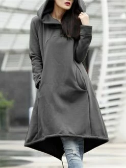 Women's Casual Dress Hoodie Dress Winter Dress Midi Dress Pocket Outdoor Street Daily Fashion Streetwear Hooded Long Sleeve 2023 Loose Fit Black Army Green Gray Color S M L XL XXL Size -LIGHTINTHEBOX Shop gqdakb1694510139651