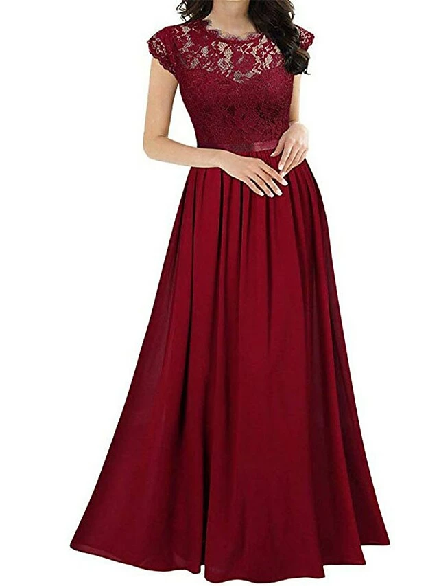 Women's Prom Dress Party Dress Lace Dress Long Dress Maxi Dress Black Wine Navy Blue Short Sleeve Pure Color Lace Summer Spring Fall Crew Neck Party Wedding Guest Vacation Fall Dress 2023 S M L XL 2XL 7 Women's Prom Dress Party Dress Lace Dress Long Dress Maxi Dress Black Wine Navy Blue Short Sleeve Pure Color Lace Summer Spring Fall Crew Neck Party Wedding Guest Vacation Fall Dress 2023 S M L XL 2XL - Image 5