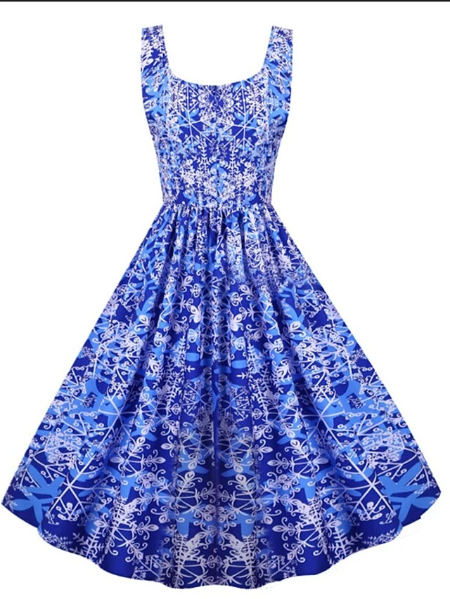 Women's Christmas Knee Length Dress Purple Black Red Navy Blue Light Blue Sleeveless Print Bow Print Fall Winter V Neck Casual Vintage2021 S M L XL XXL 20 Women's Christmas Knee Length Dress Purple Black Red Navy Blue Light Blue Sleeveless Print Bow Print Fall Winter V Neck Casual Vintage2021 S M L XL XXL - Image 18