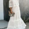 Women's Long Dress Maxi Dress Party Dress Lace Dress Swing Dress Floral Fashion Elegant Dress Daily Vacation Going Out Lace Mesh Half Sleeve Off Shoulder Dress Slim White Summer Spring S M L XL