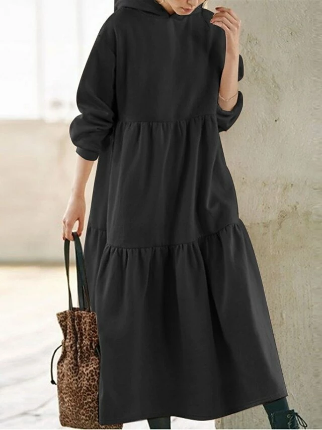 Women's Casual Dress Hoodie Dress Long Dress Maxi Dress Daily Casual Outdoor Vacation Going Out Hoodie Pure Color Regular Fit Black Fuchsia Apricot S M L XL XXL 7 Women's Casual Dress Hoodie Dress Long Dress Maxi Dress Daily Casual Outdoor Vacation Going Out Hoodie Pure Color Regular Fit Black Fuchsia Apricot S M L XL XXL - Image 5