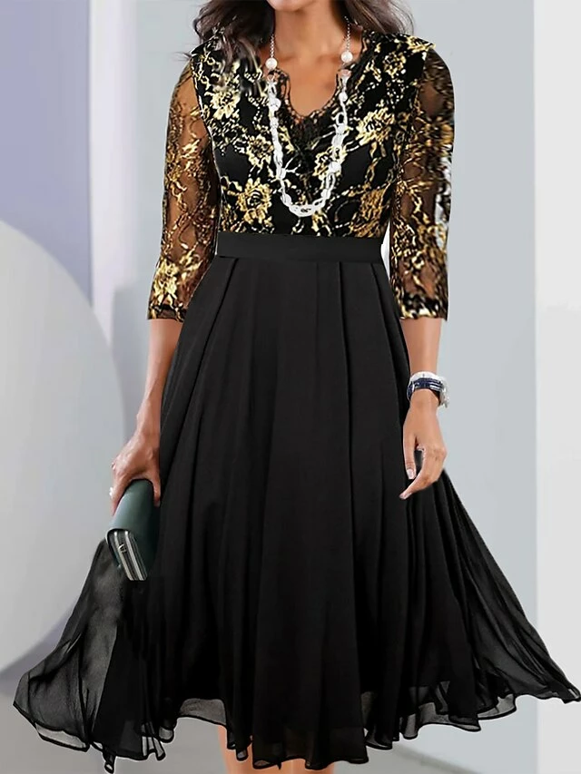 Women's Party Dress Lace Dress Cocktail Dress Midi Dress Black 3/4 Length Sleeve Pure Color Lace Spring Fall Winter V Neck Fashion Wedding Guest Vacation 2023 S M L XL XXL 3XL 6 Women's Party Dress Lace Dress Cocktail Dress Midi Dress Black 3/4 Length Sleeve Pure Color Lace Spring Fall Winter V Neck Fashion Wedding Guest Vacation 2023 S M L XL XXL 3XL - Image 4