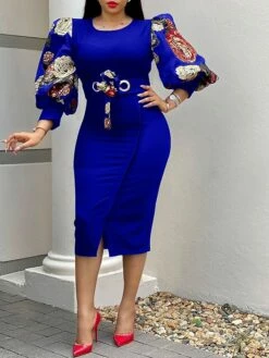 Women‘s Sheath Dress Knee Length Dress Black White Yellow Long Sleeve Floral Puff Sleeve Winter Fall Autumn Crew Neck Party Winter Dress Fall Dress Slim 2023 S M L XL XXL XXXL -LIGHTINTHEBOX Shop gscwqw1624268743430