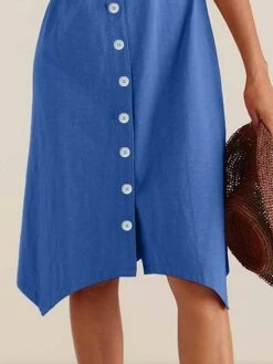 Women's Shirt Dress Casual Dress Cotton Linen Dress Midi Dress Polyester Classic Casual Outdoor Daily Vacation Split Neck Button Short Sleeve Summer Spring 2023 Loose Fit Black Blue Plain S M L XL 2XL -LIGHTINTHEBOX Shop gtbwcw1691040685535