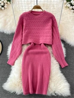 Women's Two Piece Dress Set Casual Dress Sheath Dress Outdoor Daily Fashion Streetwear Ruched Midi Dress Crew Neck Long Sleeve Plain Loose Fit Black White Wine Fall Winter One-Size -LIGHTINTHEBOX Shop gtwlno1694057141754