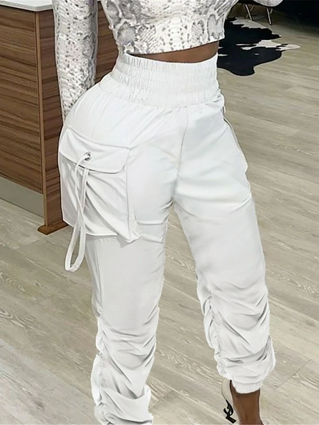 Women's Cargo Pants Joggers Pants Pink Fall Winter Trousers Full Length Cotton Micro-elastic High Waist Fashion Streetwear Street Daily Black White S M 4 Women's Cargo Pants Joggers Pants Pink Fall Winter Trousers Full Length Cotton Micro-elastic High Waist Fashion Streetwear Street Daily Black White S M - Image 2