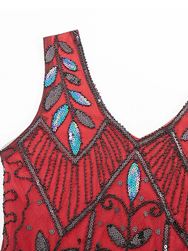 Women's Retro 1920s Fringe Dress Midi Dress Party Halloween Sequins Tassel Fringe Leaf V Neck Sleeveless Regular Fit Spring Fall 2023 Black Wine S M L XL 14 Women's Retro 1920s Fringe Dress Midi Dress Party Halloween Sequins Tassel Fringe Leaf V Neck Sleeveless Regular Fit Spring Fall 2023 Black Wine S M L XL - Image 12