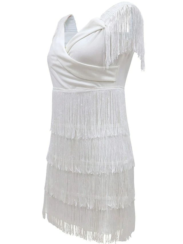 Women‘s Wedding Guest Dress Party Dress Fringe Dress Homecoming Dress Mini Dress Black White Sleeveless Pure Color Tassel Fringe Fall Spring Summer V Neck Fashion Birthday 2023 S M L XL 7 Women‘s Wedding Guest Dress Party Dress Fringe Dress Homecoming Dress Mini Dress Black White Sleeveless Pure Color Tassel Fringe Fall Spring Summer V Neck Fashion Birthday 2023 S M L XL - Image 5