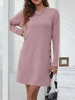 Women's Casual Dress Sweatshirt Dress Winter Dress Mini Dress Button Outdoor Daily Going Out Active Fashion Crew Neck Long Sleeve 2023 Loose Fit Black Pink Gray Color S M L XL XXL Size -LIGHTINTHEBOX Shop gvhoba1693558760196