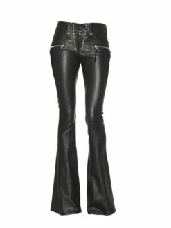 Women's Bootcut Bell Bottom Pants Trousers Full Length PU Pocket Micro-elastic High Waist Fashion Streetwear Party Street Black S M Summer Fall