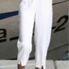 Women's Linen Pants Baggy Cropped Pants Calf-Length Linen / Cotton Blend Split Baggy Fashion Casual Weekend White S M