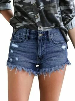 Women's Jeans Shorts Hot Pants Denim Dark Blue Light Blue Gray Mid Waist Fashion Weekend Streetwear Tassel Fringe Side Pockets Micro-elastic Short Comfort Solid Color S M L XL XXL / Cut Out -LIGHTINTHEBOX Shop gwnjwu1650595096033