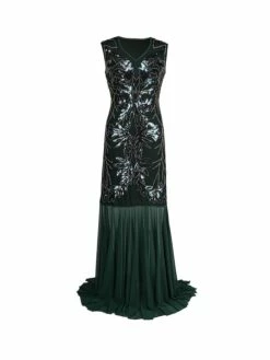 Women's Retro 1920s Sequin Dress Long Dress Maxi Dress Party Evening Party Sequins Patchwork Floral V Neck Sleeveless Regular Fit Spring Fall 2023 Black Red S M L XL -LIGHTINTHEBOX Shop gwstxo1693533782077