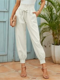 Women's Joggers Linen Pants Chinos Full Length Cotton And Linen Pocket Baggy Micro-elastic High Waist Active Fashion Outdoor Casual Black White S M Summer Fall