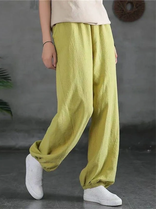 Women's Sweatpants Linen Pants Pants Trousers Full Length Vacation Vintage Street Daily Light Yellow Black M L Fall Winter 5 Women's Sweatpants Linen Pants Pants Trousers Full Length Vacation Vintage Street Daily Light Yellow Black M L Fall Winter - Image 3