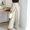 Women's Dress Pants Culottes Wide Leg Wide Leg Full Length Faux Linen Side Pockets Baggy Mid Waist Fashion Party Casual Black Khaki M L Summer Spring &Fall
