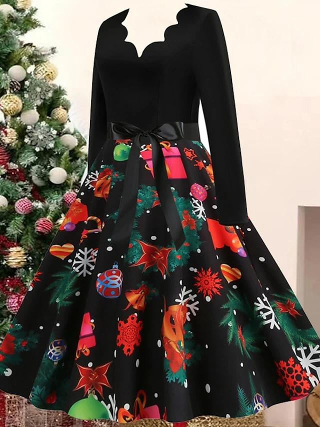 Women's Christmas Casual Dress Swing Dress Vintage Dress Midi Dress Black Wine Orange Long Sleeve Animal Bow Winter Fall Autumn V Neck 2022 S M L XL XXL 3XL 19 Women's Christmas Casual Dress Swing Dress Vintage Dress Midi Dress Black Wine Orange Long Sleeve Animal Bow Winter Fall Autumn V Neck 2022 S M L XL XXL 3XL - Image 17