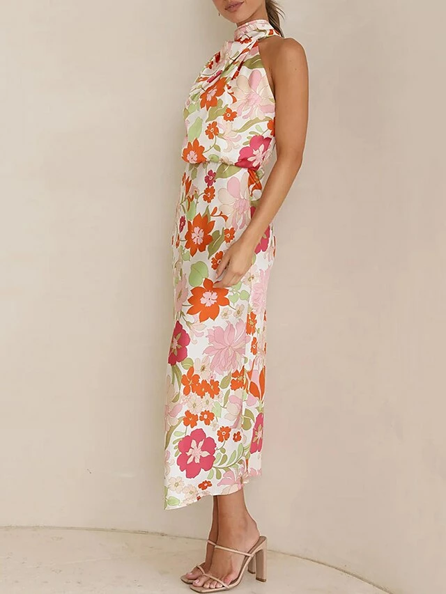 Women's Prom Dress Party Dress Satin Dress Long Dress Maxi Dress White Blue Orange Sleeveless Floral Ruched Fall Winter Autumn Halter Neck Fashion Evening Party Vacation 2023 S M L XL 13 Women's Prom Dress Party Dress Satin Dress Long Dress Maxi Dress White Blue Orange Sleeveless Floral Ruched Fall Winter Autumn Halter Neck Fashion Evening Party Vacation 2023 S M L XL - Image 11