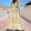 Women's Swing Dress Maxi Long Dress Light Purple Green Blue Yellow Long Sleeve Print Hollow Out Spring Summer V Neck Stylish Elegant Vacation 2023 S M L XL XXL -LIGHTINTHEBOX Shop gypaea1627464706122