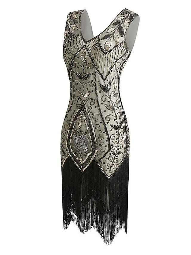 Women's Retro 1920s Fringe Dress Midi Dress Party Halloween Sequins Tassel Fringe Leaf V Neck Sleeveless Regular Fit Spring Fall 2023 Black Wine S M L XL 8 Women's Retro 1920s Fringe Dress Midi Dress Party Halloween Sequins Tassel Fringe Leaf V Neck Sleeveless Regular Fit Spring Fall 2023 Black Wine S M L XL - Image 6