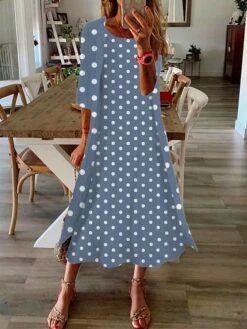 Women's Two Piece Dress Set Casual Dress Print Dress Outdoor Daily Fashion Elegant Print Midi Dress Crew Neck 3/4 Length Sleeve Floral Polka Dot Regular Fit Royal Blue Blue Green Summer Spring S M L -LIGHTINTHEBOX Shop gzqrpr1688022689384