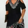 Women‘s Plus Size Curve Casual Dress Floral Mini Dress Short Sleeve Cut Out Print V Neck Fashion Daily Black Summer Spring L XL XXL 3XL 4XL -LIGHTINTHEBOX Shop gzrabp1677650686458