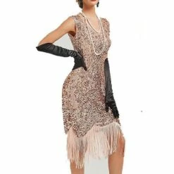 Women's Retro 1920s Fringe Dress Midi Dress Party Halloween Sequins Tassel Fringe Floral V Neck Sleeveless Regular Fit Spring Fall 2023 Black Pink XS S M L -LIGHTINTHEBOX Shop gzxevc1692612020486