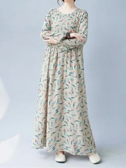 Women's Casual Dress Linen Dress Swing Dress Maxi Long Dress Linen Fashion Modern Outdoor Daily Holiday Crew Neck Print Long Sleeve Fall Winter Autumn 2023 Loose Fit Apricot Flower L XL 2XL -LIGHTINTHEBOX Shop hadmhn1693553166000