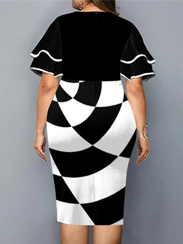 Women‘s Plus Size Curve Party Dress Floral Crew Neck Ruffle Short Sleeve Spring Fall Work Casual Prom Dress Midi Dress Casual Daily DressPrint 4 Women‘s Plus Size Curve Party Dress Floral Crew Neck Ruffle Short Sleeve Spring Fall Work Casual Prom Dress Midi Dress Casual Daily DressPrint - Image 2