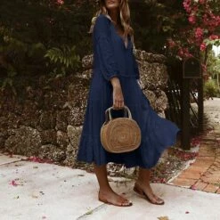 Women's Casual Dress Midi Dress White Red Dark Blue 3/4 Length Sleeve Pure Color Ruched Summer Spring V Neck Casual Loose Fit 2023 S M L XL XXL 15 Women's Casual Dress Midi Dress White Red Dark Blue 3/4 Length Sleeve Pure Color Ruched Summer Spring V Neck Casual Loose Fit 2023 S M L XL XXL -LIGHTINTHEBOX Shop hbjyla1649409325008