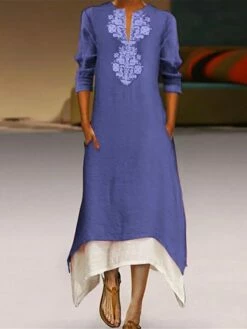 Women's Casual Dress Cotton Linen Dress A Line Dress Maxi Long Dress Cotton Blend Fashion Casual Outdoor Daily Split Neck Patchwork Pocket 3/4 Length Sleeve Summer Spring Fall 2023 Regular Fit Yellow -LIGHTINTHEBOX Shop hblmvo1687679842483