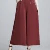 Women's Dress Pants Culottes Wide Leg Pants Trousers Ankle-Length Side Pockets Baggy Micro-elastic Mid Waist Fashion Work Daily Black Green M L
