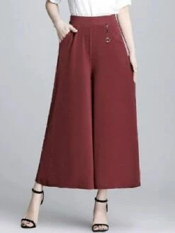Women's Dress Pants Culottes Wide Leg Pants Trousers Ankle-Length Side Pockets Baggy Micro-elastic Mid Waist Fashion Work Daily Black Green M L