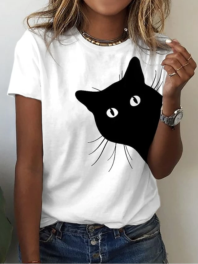 Women's T Shirt Tee 100% Cotton White Yellow Pink Cat 3D Print Short Sleeve Casual Weekend Basic Round Neck Regular Fit 3D Cat Painting 3 Women's T Shirt Tee 100% Cotton White Yellow Pink Cat 3D Print Short Sleeve Casual Weekend Basic Round Neck Regular Fit 3D Cat Painting
