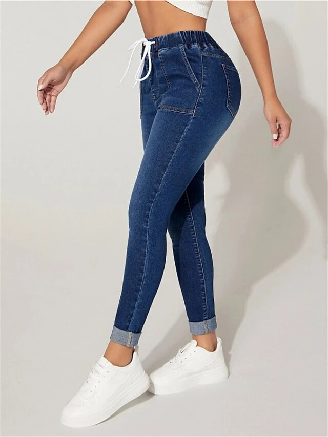 Women's Jeans Slim Pants Trousers Full Length Denim Micro-elastic High Waist Fashion Streetwear Street Daily Dark Navy S M Fall Winter 6 Women's Jeans Slim Pants Trousers Full Length Denim Micro-elastic High Waist Fashion Streetwear Street Daily Dark Navy S M Fall Winter - Image 4