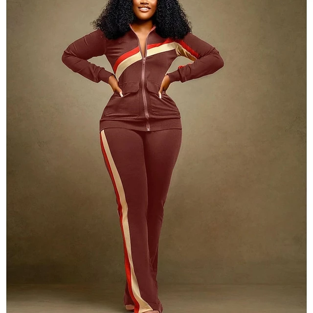 Women's Sweatshirt Tracksuit Pants Sets Black Pink Wine Color Block Zipper Print Long Sleeve Sports Outdoor Casual Active Streetwear Stand Collar Regular Fit Fall & Winter 10 Women's Sweatshirt Tracksuit Pants Sets Black Pink Wine Color Block Zipper Print Long Sleeve Sports Outdoor Casual Active Streetwear Stand Collar Regular Fit Fall & Winter - Image 8