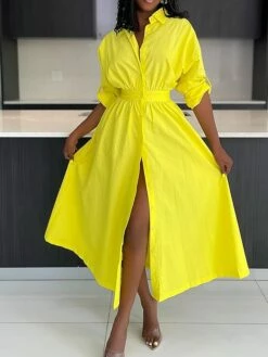 Featured Products 3 Women's Shirt Dress Casual Dress Swing Dress Midi Dress Outdoor Daily Vacation Polyester Fashion Casual Shirt Collar Patchwork Button Long Sleeve Fall Winter 2023 Loose Fit Yellow Pink Plain S M L XL