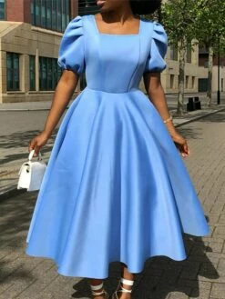 Women‘s Semi Formal Party Dress Wedding Guest Dress Satin Dress Swing Dress Midi Dress Yellow Blue Orange Half Sleeve Pure Color Ruched Winter Fall Square Neck 2023 S M L XL XXL 3XL -LIGHTINTHEBOX Shop hduqsr1660640932230
