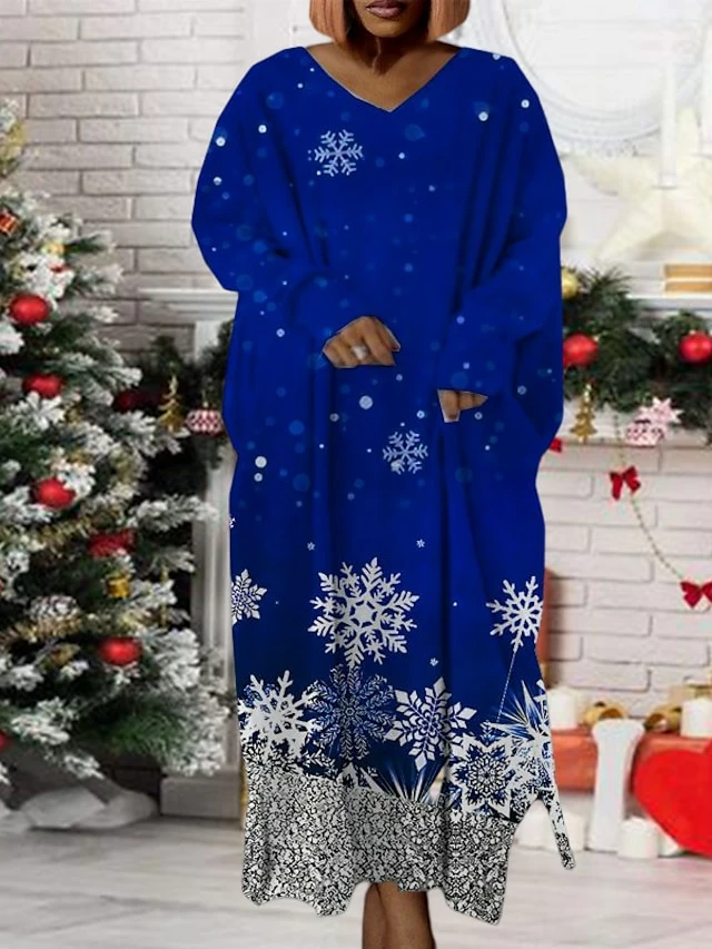 Women‘s Plus Size Christmas Dress Print V Neck Long Sleeve Winter Fall Modern Maxi Long Dress Daily Dress 7 Women‘s Plus Size Christmas Dress Print V Neck Long Sleeve Winter Fall Modern Maxi Long Dress Daily Dress - Image 5