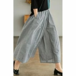 Women's Culottes Wide Leg Gauchos Pants Chinos Ankle-Length Faux Linen Side Pockets Mid Waist Fashion Casual Weekend Black-White Black M L Summer Spring &Fall